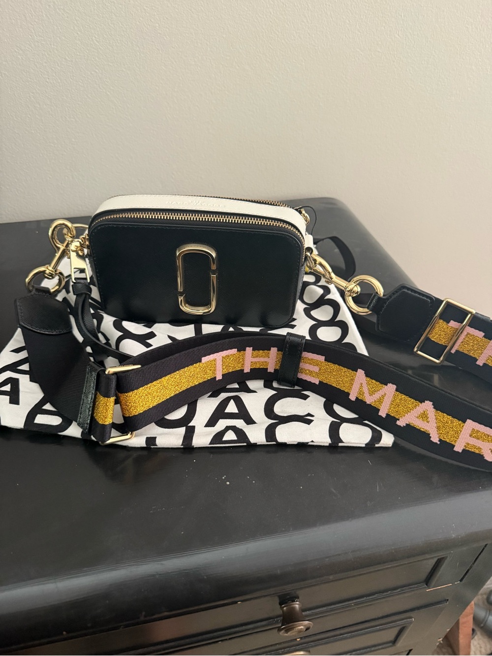 Marc Jacobs Black and White Crossbody with Branded Strap